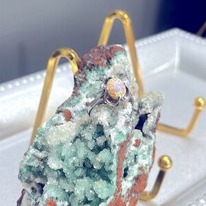 Antique Opal Ring, Sterling Silver, White Fire Opal, Opal Gemstone Ring 10.5